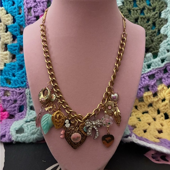 Hand made Gold Charm Necklace Victorian inspired